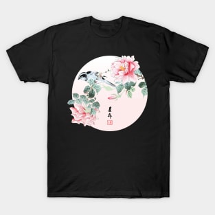 Ukiyo-e Bird and Roses T-Shirt